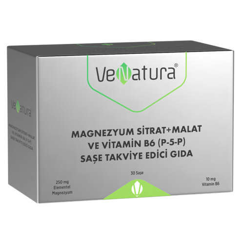 VeNatura Magnezyum Sitrat + Malat ve Vitamin B6 P5P Takviye Edici Gıda 30 Saşe - VeNatura