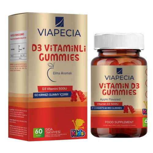 Viapecia Kids D3 Vitaminli Gummies Elma Aromalı Takviye Edici Gıda 60 Adet - 1