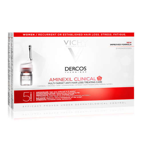 Vichy Dercos Aminexil Clinical 5 21x6ml - Kadınlar için Saç Dökülmesine Karşı Serum - Vichy