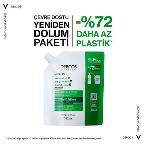 Vichy Dercos Anti Dandruff Kepek Karşıtı Şampuan 390 ml - Normal ve Yağlı Saçlar - Refill - 3