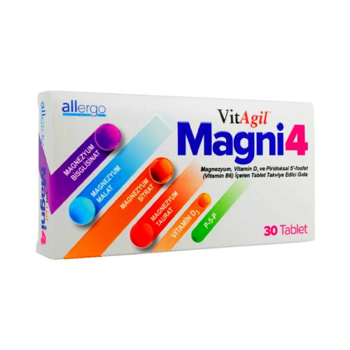 Vitagil Magni4 Magnezyum Vitamin D3 P5P İçeren Takviye Edici Gıda 30 Tablet - 1
