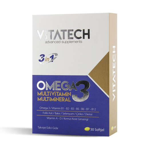 Vitatech 3 in 1 Omega 3 Multivitamin ve Multimineral 30 Kapsül - 1
