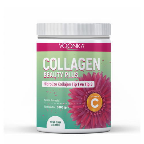 Voonka Beauty Collagen Plus Hidrolize Kollajen Tip 1 - Tip 3 Yeşil Elma Aromalı 300 g - Voonka