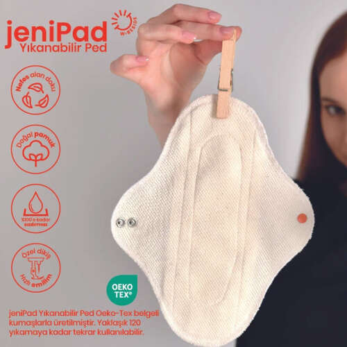 W Beside Jenipad Yıkanabilir Kadın Pedi Pamuklu Sızdırmaz Normal Ultra Emici Beyaz 3 Adet - 4