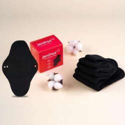 W Beside Jenipad Yıkanabilir Kadın Pedi Pamuklu Sızdırmaz Normal Ultra Emici Siyah 3 Adet - 2