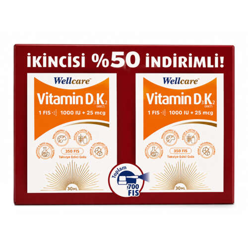 Wellcare Vitamin D3K2 Takviye Edici Gıda İkincisi 50 İndirimli - Wellcare