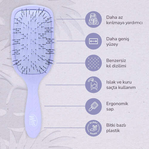 Wet Brush Go Green Paddle Detangler Kalın Telli Saçlar İçin Geniş Saç Fırçası - Lila - 4