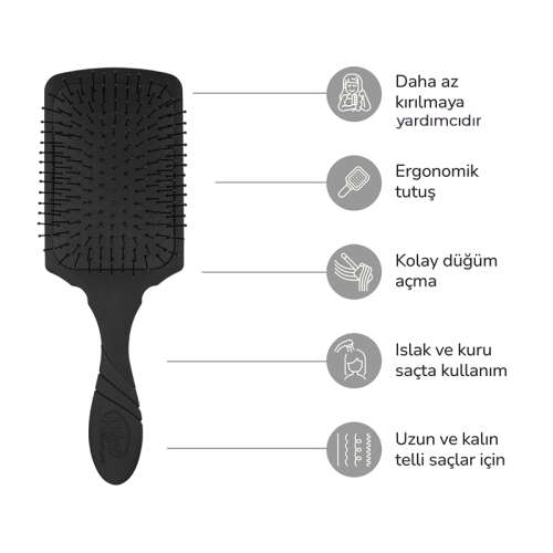 Wet Brush Pro Paddle Detangler Dolaşık Açıcı Geniş Saç Fırçası - Siyah - 6