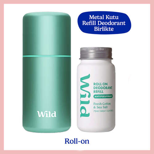 Wild Antiperspirant Roll On Aqua Case - Fresh Cotton - Sea Salt Refill Deodorant 50 ml - Wild