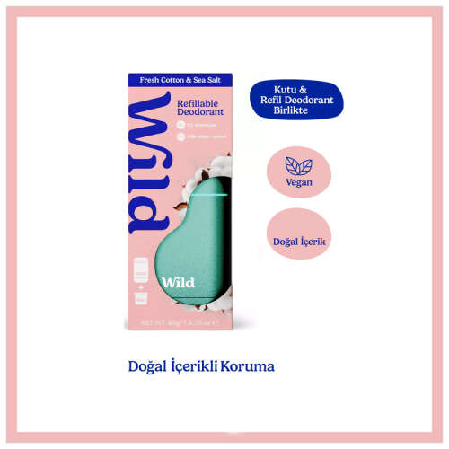 Wild Natural Stick Deodorant Kutu - Refill Fresh - Aqua Case -Fresh Cotton - Sea Salt 40 gr - 5