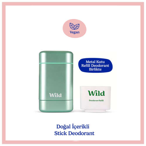 Wild Natural Stick Deodorant Kutu - Refill Fresh - Aqua Case -Fresh Cotton - Sea Salt 40 gr - Wild