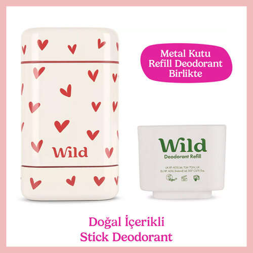 Wild Natural Stick Deodorant Kutu + Refill Paketi - Love Heart Case + Pink Grapefruit & Lime 40 g - Wild