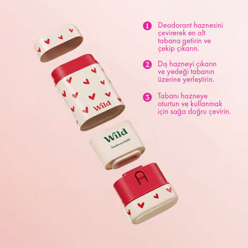 Wild Natural Stick Deodorant Kutu + Refill Paketi - Love Heart Case + Pink Grapefruit & Lime 40 g - 2