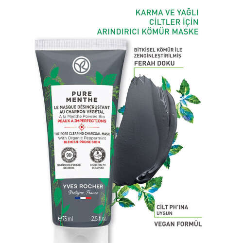 Yves Rocher Pure Menthe Siyah Nokta Karşıtı Kömür Maskesi 75 ml - 3
