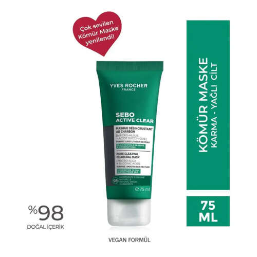 Yves Rocher Sebo Active Clear Arındırıcı Siyah Nokta Karşıtı Kömür Maske 75 ml - 2