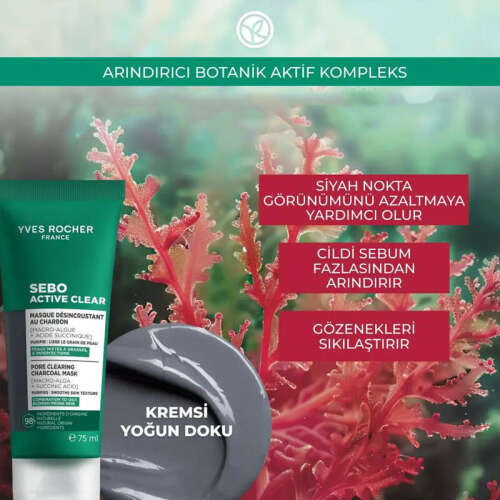 Yves Rocher Sebo Active Clear Arındırıcı Siyah Nokta Karşıtı Kömür Maske 75 ml - 3
