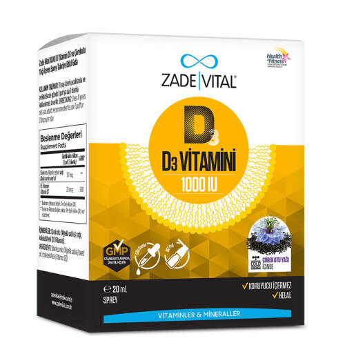 Zade Vital 1000IU D3 Vitamini ve Çörek Otu Yaği İçeren Sprey 20 ml - Zade Vital