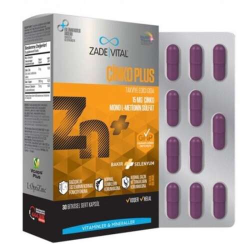 Zade Vital Çinko Plus Takviye Edici Gıda 30 Kapsül - Zade Vital
