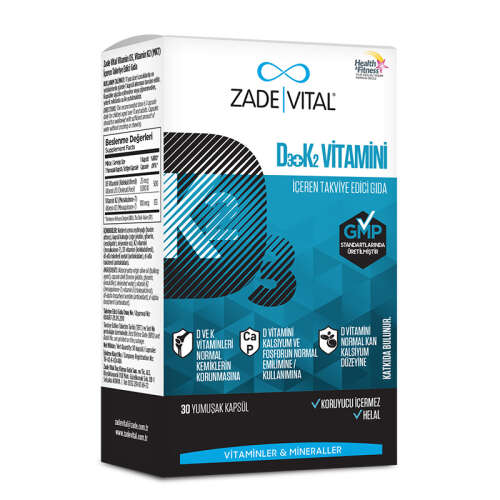 Zade Vital D3 + K2 Vitamini İçeren Takviye Edici Gıda 30 Yumuşak Kapsül - Zade Vital