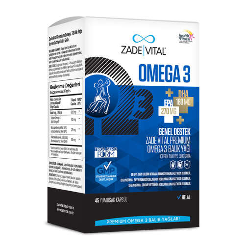 Zade Vital Premium Omega 3 Balık Yağı Genel Destek 45 Kapsül - Zade Vital