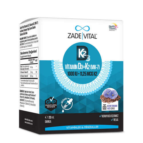 Zade Vital Vitamin D3K2 ve Keten Tohumu İçeren Damla 20 ml - 2