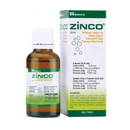 Zinco Bİtkisel Yağlar ve Çinko İçeren Takviye Edici Gıda 30 ml - Berko